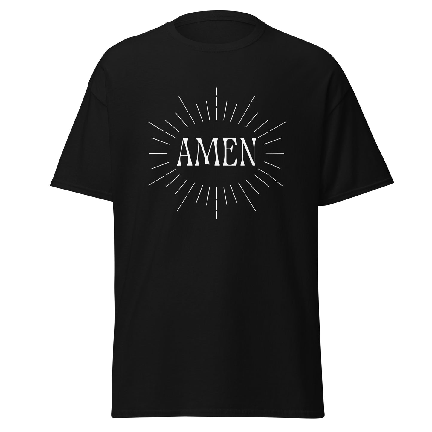 Black classic tee front view with the word AMEN printed on chest