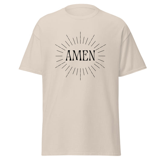 Off white classic tee front view with the word AMEN printed on chest