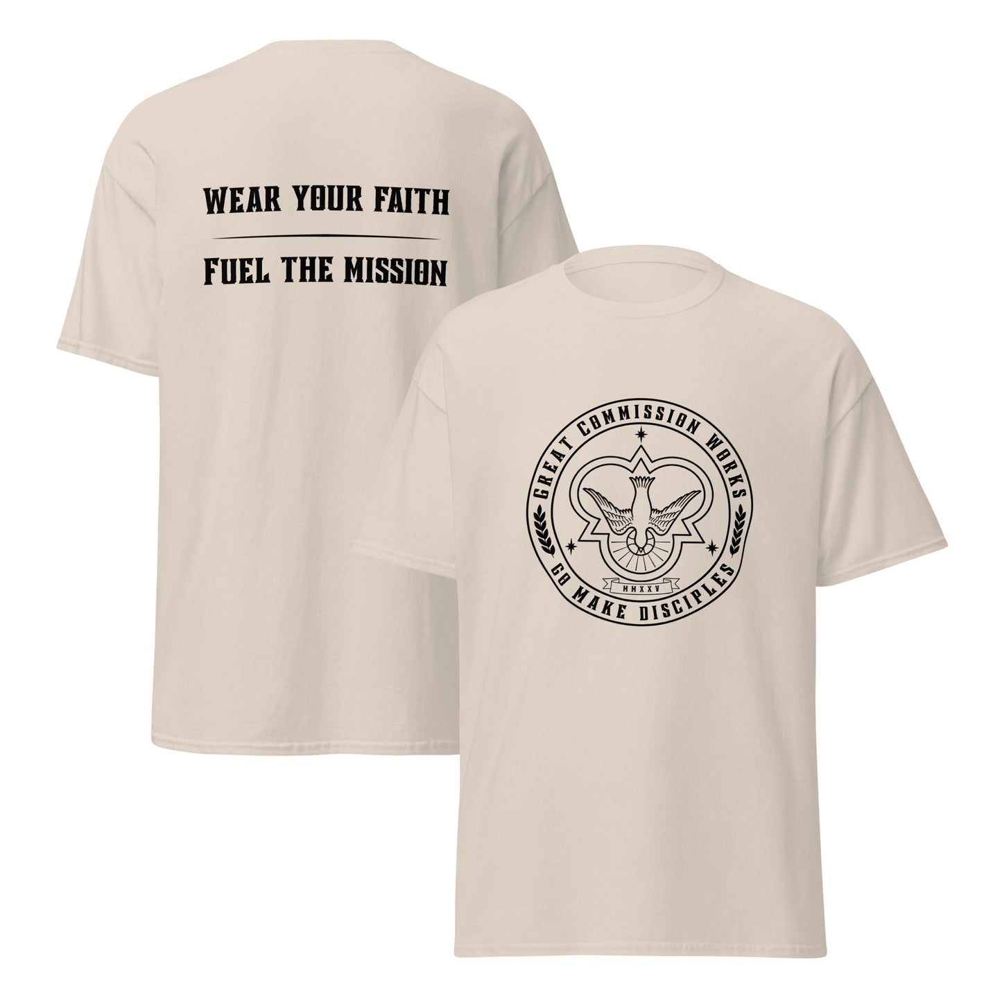 Off white Classic tee with logo printed on chest and slogan printed on back