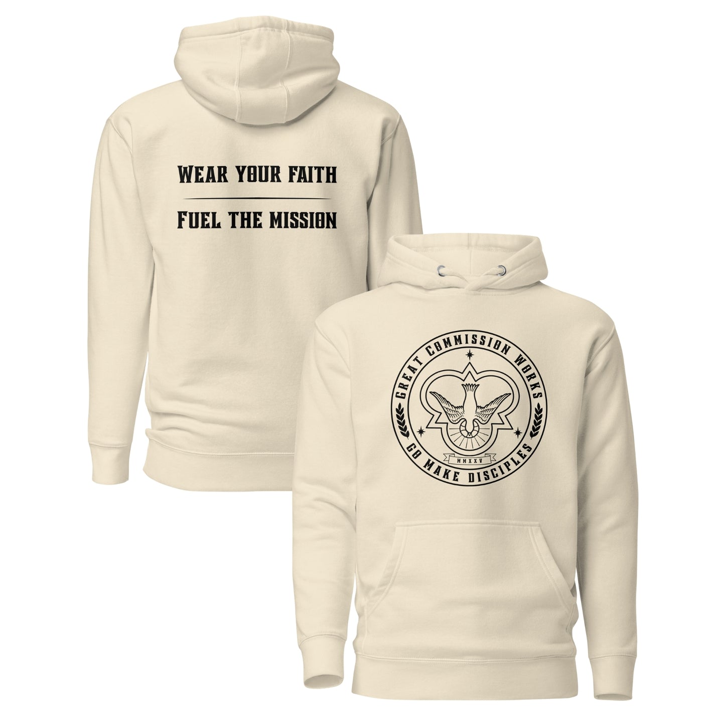 Off white Hoodie with logo printed on chest and slogan printed on back