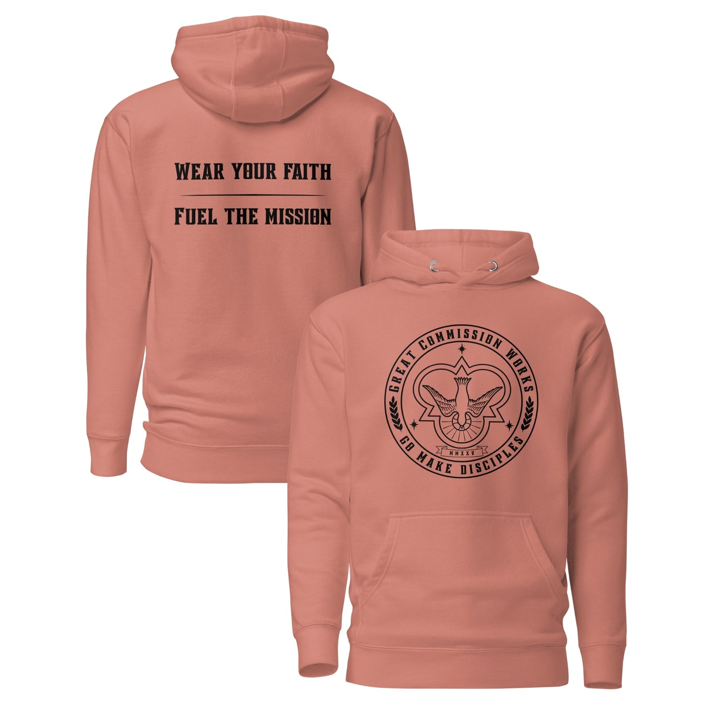 Rose Hoodie with logo printed on chest and slogan printed on back